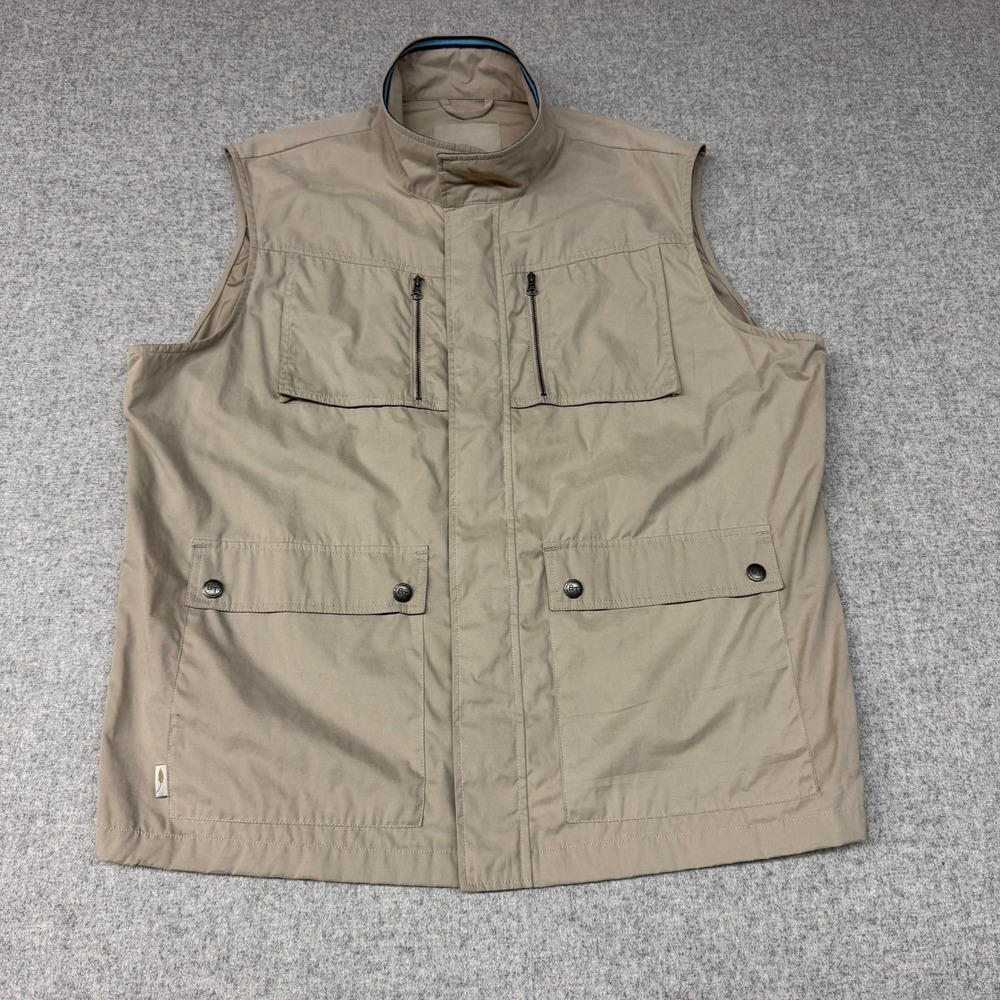 Bob Timberlake Utility Vest XL Tan Khaki Multi-Pocket Outdoor Safari Full Zip Me